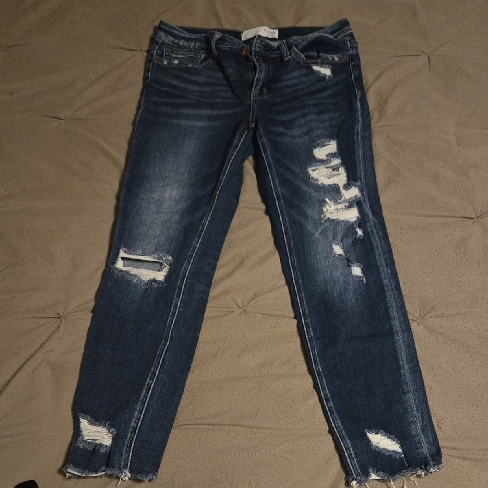 Women's Distressed Dark Blue Skinny Jeans